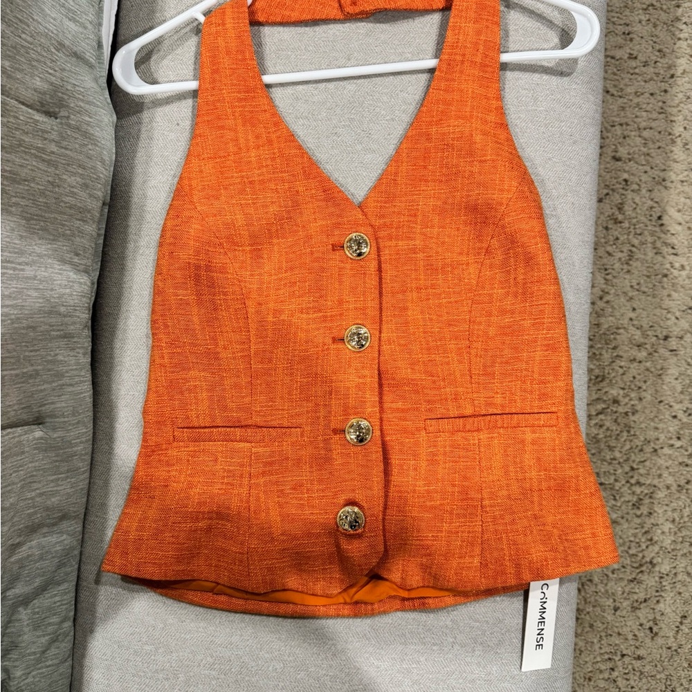 Commense Orange Tailored Vest and Wide-Leg Pants Set - Picture 3 of 5